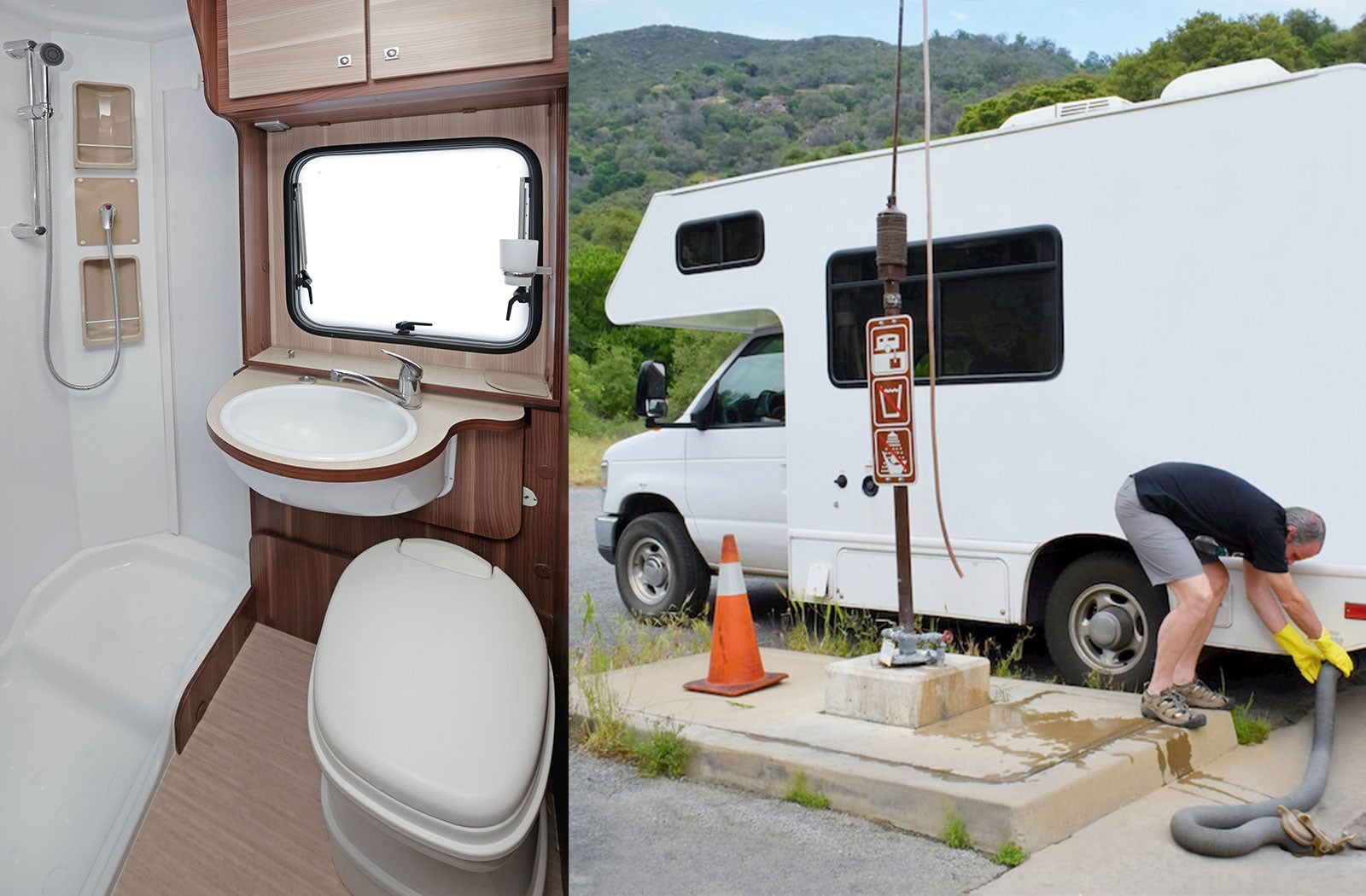 Portable RV/camper toilet and holding tank setup in Albuquerque, New Mexico